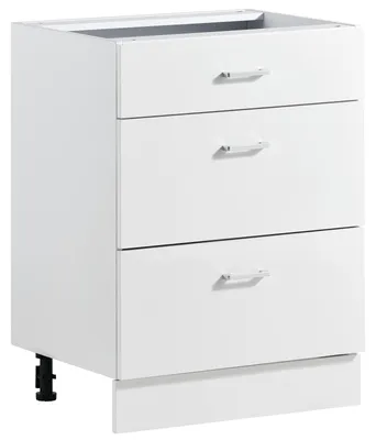 Produktbild von VEVOR Unterschrank 600x475x815 mm BxTxH Spanplatte Küchenunterschrank Weiß, für Waschküche und Bad, ohne Arbeitsplatte, im Shaker-Stil, mit 3 Schubladen, Soft-Close-Mechanismus und 3M-Laminierung