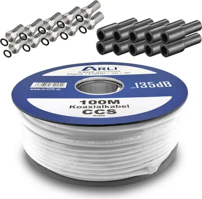 Produktbild von 100m ARLI Koaxialkabel max. 135dB + 10x F-Stecker + 10x Gummitülle