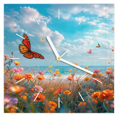 Produktbild von Wanduhr aus Glas mit Motiv Sommerblumenwiese- 30 x 30 cm - inkl. Aufhängesystem