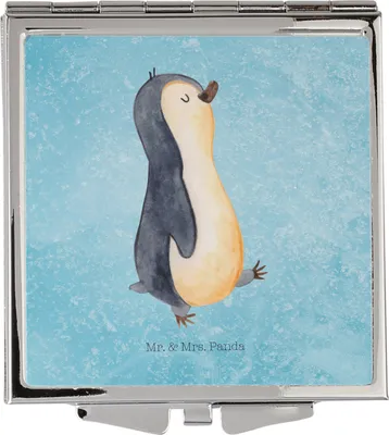 Produktbild von Mr. & Mrs. Panda Schminkspiegel Pinguin marschieren - Eisblau - Geschenk, Kleiner Spiegel, Klappspiegel, Stolz, Pinguine, Familie, Reisespiegel, Bruder, Taschenspiegel