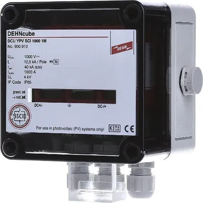 Produktbild von DEHN 900910 Dreipoliger Überspannungs-Ableiter mit dreistufiger Gleichstrom-Schaltvorrichtung für PV-Anlagen bis 1000 V (900910)