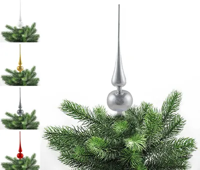 Produktbild von JACK Kunststoff Christbaumspitze Spitze Höhe 28cm, 6cm Weihnachtsbaum Spitze Gold Silber Rot Grau Weiß Glanz, Farbe:Silber