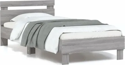 Produktbild von Bettgestell moderne - mit Kopfteil - und LED-Leuchten Grau Sonoma 90x200 cm - Polsterbett CC30072