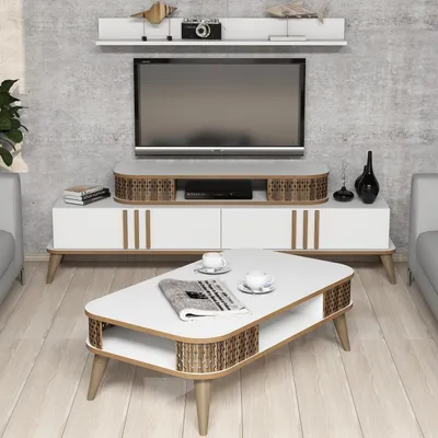 Produktbild von skye-decor Wohnzimmermöbel-Set Eylül, Weiß, 168 x 51,6 x 39 cm, melaminbeschichtete Spanplatte, kratz- & fleckenresistent, Modernes Design, mit Einlegeböden, langlebig, einfache Montage.