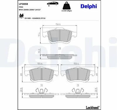 Produktbild von DELPHI Bremsbeläge Satz Vorne Bremsklötze für FIAT 500L (351, 352) LP3858