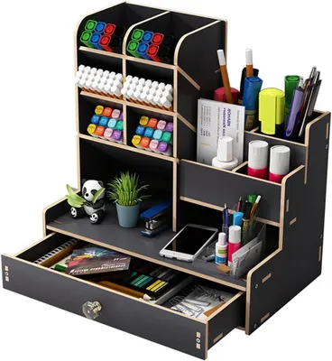 Produktbild von Holz Stifthalter, Multifunktionale Schreibtisch Organizer, mit Schublade, Nachhaltig, für Zuhause, Büro