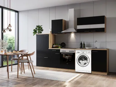 Produktbild von Küche Küchenzeile für Unterbau Waschmaschine Eiche Schwarz Merle 280 cm Respekta