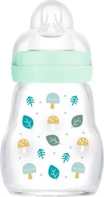 Immagine prodotto di Biberon in vetro MAM, 170 ml, blu, tettarella misura 1, 0-6 mesi