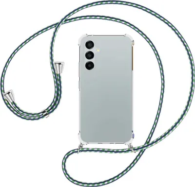 Produktbild von Handykette Backcover-Schutzhülle mit Band (Metall silberfarben) für Samsung Galaxy A54 5G (6.4'') - grün/blau/weiß