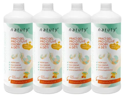 Imagen del producto de Natuty, gel de lavado para personas y niños con piel sensible, 1 litro, pack económico de 4 unidades