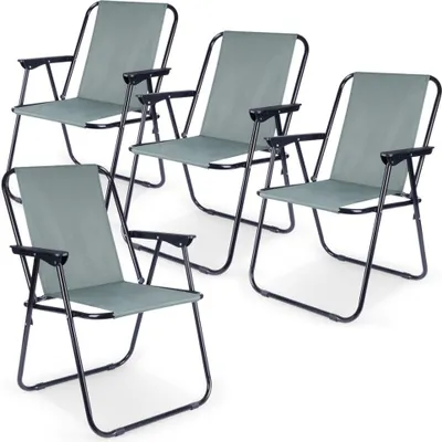 Immagine prodotto di Vilde | Sedia da campeggio - Set di sedie pieghevoli - 4 pezzi - Grigio - Con braccioli - Pieghevole - Leggero - Robusto