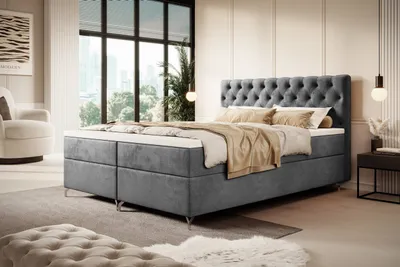 Produktbild von YOURHOUSE24 Boxspringbett Chester mit 2 Bettkästen, Doppelbett mit Bonell-Matratze + Topper (Farbe: Monolith 92, Größe: 160x200 cm)