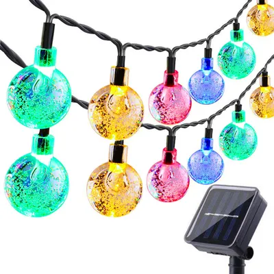 60 LED Solar-Lichterkette, 11 m, IP65, 8 Modi, Kristallkugeln, mehrfarbig