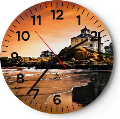 Produktbild von Wanduhr - Rund - Glasuhr - Felsen Meer Sonnenuntergang Architektur - 30x30cm - Schleichendes Uhrwerk - Lautlos - zum Aufhängen bereit - Dekoration Modern - Wanddekoration aus Glas - C4AR30x30-1179