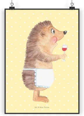 Produktbild von Mr. & Mrs. Panda Poster Igel Wein DIN A3 - Gelb Pastell - Geschenk, typografie, Weißwein, Lustige Sprüche, Kunstdruck, Rotwein, drucke, Wandbild, Spruch, Weinliebhaber
