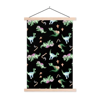 Obrázok produktu pre MuchoWow® Textilný plagát - Dinosaurus - vzor - škôlka - chlapci - dievčatá - deti - deti - 60x90cm - S hnedými lamelami