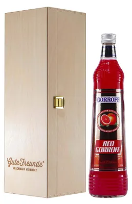 Produktbild von Gorroff Red Likör und Wodka mit Geschenk-Holzkiste
