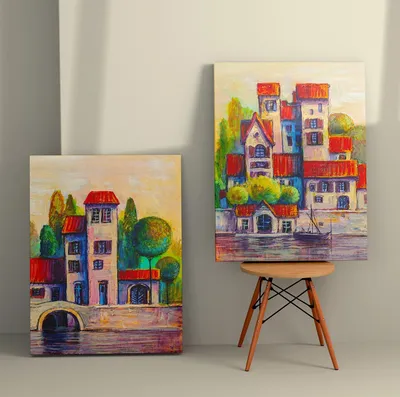 Produktbild von Wallity, 2KNV4243 - 50 x 70, Dekoratives Leinwandgemälde (2 Stück), Mehrfarbig, 100 % LEINWAND, 50 x 70 cm