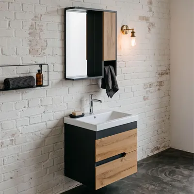 Produktbild von Badmöbel Set für Gäste-WC in 60 cm | Unterschrank Handwaschbecken Spiegelschrank