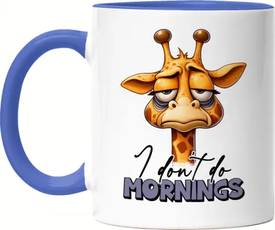 Produktbild von I don't do mornings Tasse Blau lustiger Spruch Morgenmuffel Giraffe