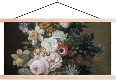 Produktbild von MuchoWow® Textilposter Stilleben mit Blumen - Gemälde von Eelke Jelles Eelkema 120x60 cm mit holzfarbenen Rahmen - Klemmleiste