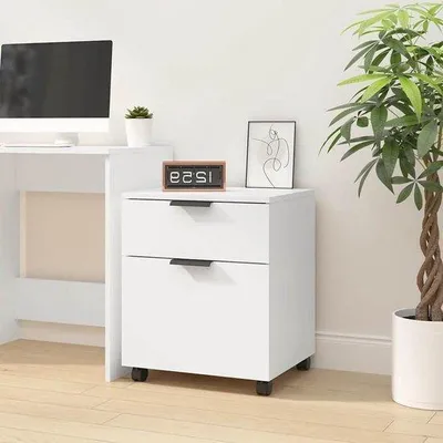 Productafbeelding van Archiefkast op wieltjes - Mobiele opberger - Kantoor organiseren - Vergrendelbare wielen - 45 x 38 x 54 cm - Wit