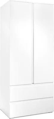 Image de Armoire 2 portes battantes, 2 tiroirs, Blanc Mat, 80 x 191 x 55 cm