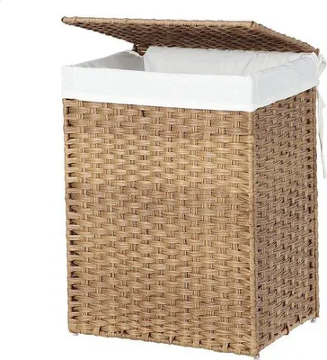 Image de Panier à linge tissé à la main avec couvercle, rectangulaire, 46 x 33 x 60 cm, en osier