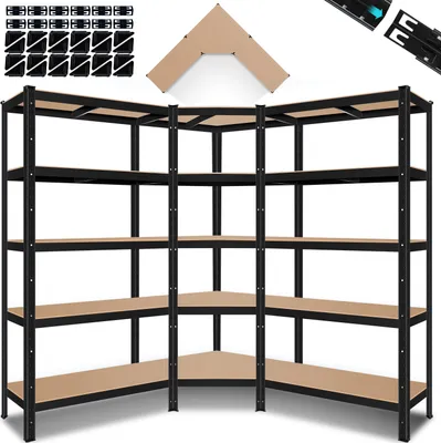 Produktbild von MASKO® 3er Set Metall Regalsystem Lagerregal 1 Eckregal & 2 Lagerregale 15 Böden MDF-Platten Regal 2625 kg Werkstattregal Kellerrregal Garage Schwerlastregal Steckregal MDF-Platten