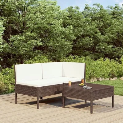 Produktbild von GartenmöBel Set,3-TLG. Garten-Lounge-Set mit Auflagen Poly Rattan Braun FüR Garten, Terrasse, AußEnbereich, Balkon