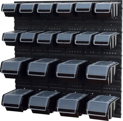 Produktbild von Stapelboxen Set 4 x Wandregal  Lagersystem + 20 Boxen schwarz