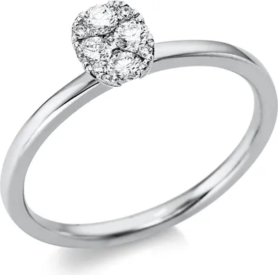 Produktbild von Ring aus 750 Weißgold 4 Brillanten 0,2ct TW-SI 6 Brillanten 0,03ct TW-SI B:6,6mm Innenumfang 53mm  Ø16.9mm