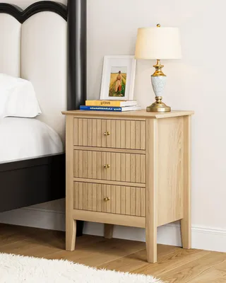 Zdjęcie produktu dla Nocna szafka z szufladami - Komoda jako stolik nocny - Półka do sypialni - Nowoczesny styl - 45 x 33 x 61 cm - Kolor drewna