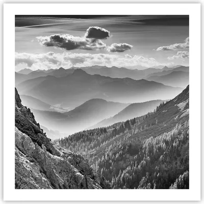 Produktbild von Poster - Poster ohne Rahmen - Schwarzweiß Landschaft Berge - 60x60 cm - Wand Bild - Wanddeko - Wandbilder - Kunstposter - Wandposter - Bilder - Kunstdruck - Wanddekoration - Wandbild - P2XAC60x60-4560