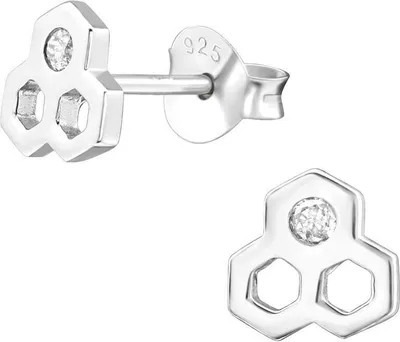 Produktbild von Ohrstecker Bienenwabe mit Kristall .925 Sterling Silber Damen silber