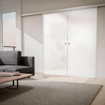 Produktbild von inova Doppelflügelige Glasschiebetür 1760 x 2035 mm, Satiniertes Glas, Komplettset mit Griffmuschel, ohne Softclose