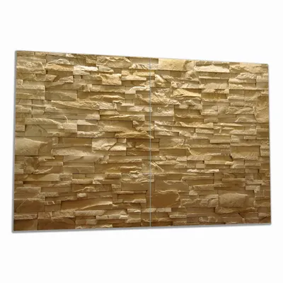 Produktbild von Wallario Herdabdeckplatte aus Glas, Größe 80 x 52 cm 2-teilig, Motiv Steinwand gelb-orange