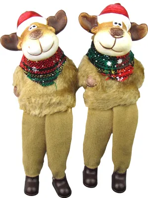 Produktbild von Weihnachtsfiguren - Kantensitzer - Dekofiguren - 2er Set aus Keramik, Handbemalt (Elch)