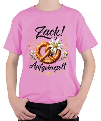 Immagine prodotto di Maglietta per bambini, rosa, taglia 116, con motivo "Bretzel", "Edelweiß" e "Abbigliamento tradizionale alpino". Include anche immagini di "lederhosen" (pantaloni di pelle tradizionali)
