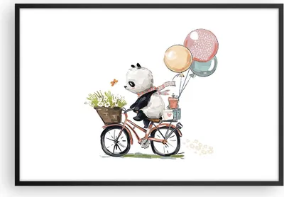 Produktbild von Gerahmtes Poster - Schwarzer Rahmen - Panda Fahrrad Kinder - 91,5x61 cm - Wand Bild - Wanddeko - Wandbilder - Kunstposter - Wandposter - Bilderrahmen - Bilder - Kunstdruck - P2BAA91x61-4707