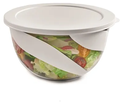 Productafbeelding van Saladeschaal met deksel, 3 liter, serveerschaal van kunststof voor salade en groenten, 23,5 x 23,5 x 13,5 cm, vaatwasmachinebestendig