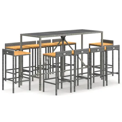 Produktbild von 11-tlg. Gartenbar-Set Grau Poly Rattan & Massivholz Akazie