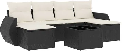 Produktbild von vidaXL 7-tlg. Garten-Sofagarnitur mit Kissen Schwarz Poly Rattan