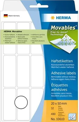 Image de Herma HERMA Étiquettes multi-usages 20x50 mm blanc Papier mobile/amovible mat 480 pcs