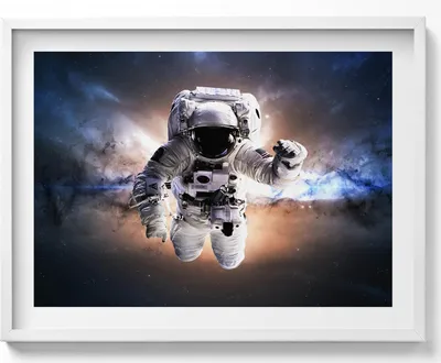 Produktbild von Astronaut im Weltraum– Wandbild mit Rahmen – Gerahmtes Bild  – Wanddekoration – 80x60 cm –  Weiß Rahmen