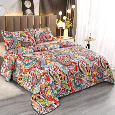 Boutis-Tagesdecke 220x240 cm, Paisley, Baumwolle, 3-teilig