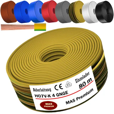 Obrázek produktu pro 80 metrů přívodního kabelu H07 V-K, barva zelená/žlutá, 1x4 mm², jednotlivé vodiče, flexibilní