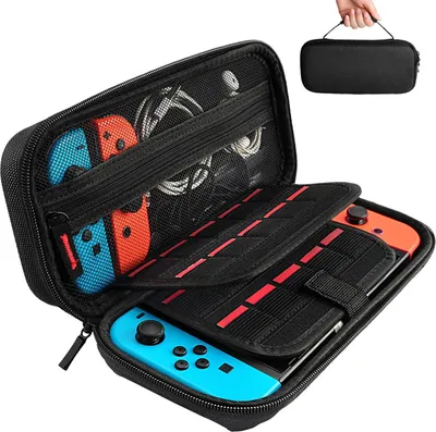 Produktbild von Tasche Nintendo Switch Hartschale, Schutzhülle 20 Fächer, Nylon Reißverschluss, Zubehör Organizer