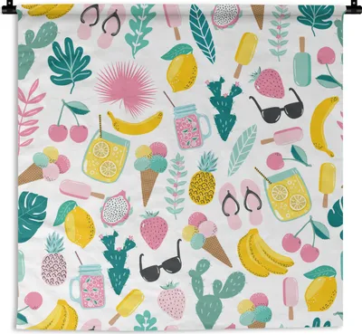 Produktbild von MuchoWow® Wandteppich Wandbehang Sommer - Elemente - Muster 150x150 cm Tapisserie Dekoration Wandtuch - Wohnaccessoires - Modernes