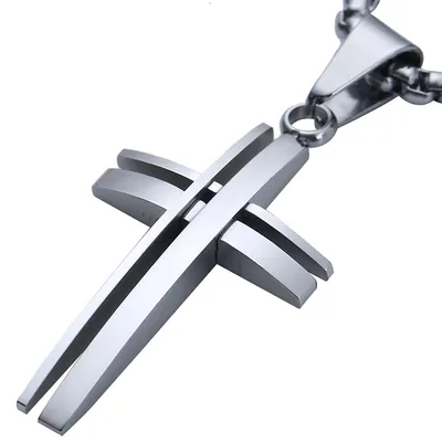 Produktbild von DonDon Herren Halskette 52 cm modernes silbernes Kreuz Edelstahl mit Schmuckbeut